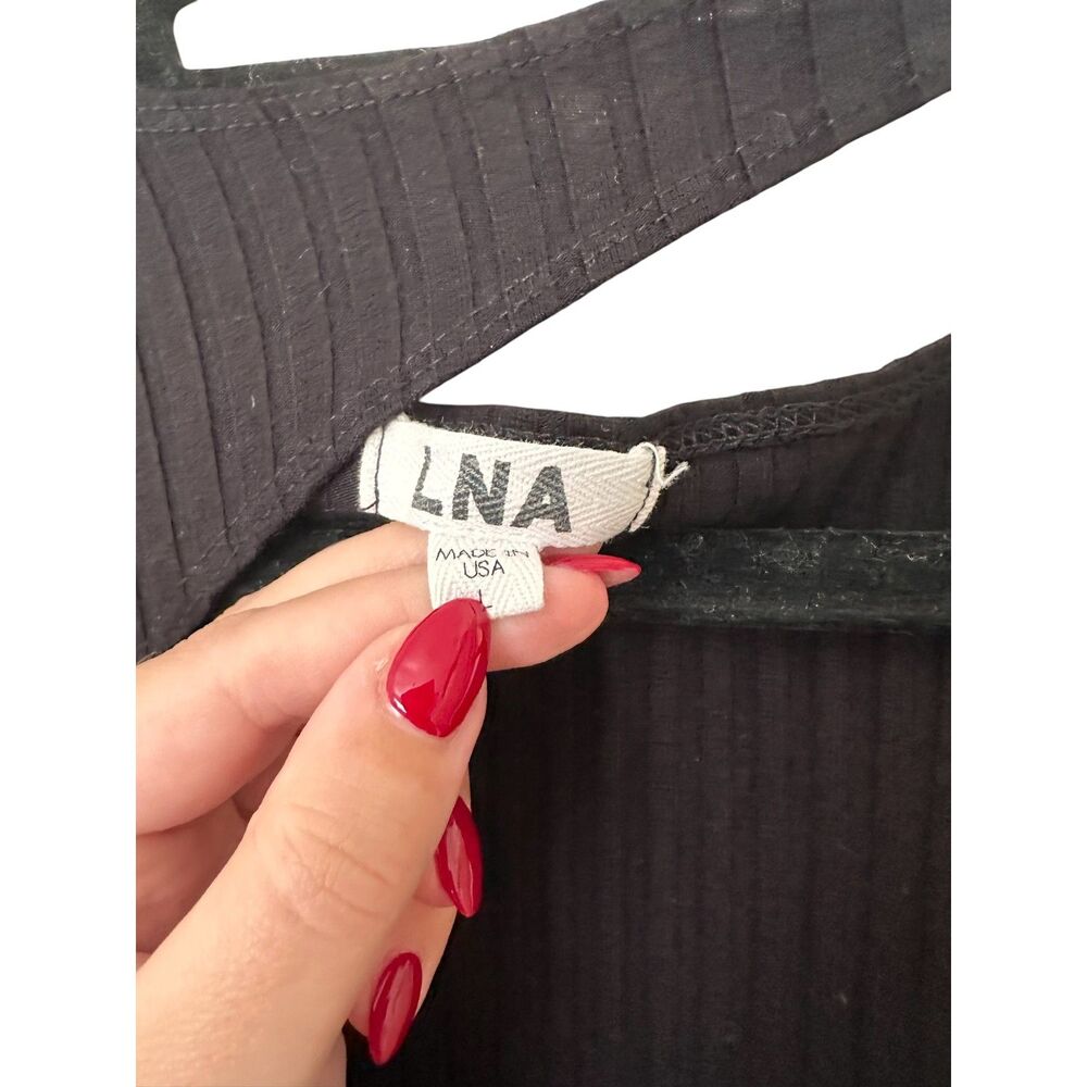LNA Ribbed One Shouldered Top Black Large - Picture 4 of 5